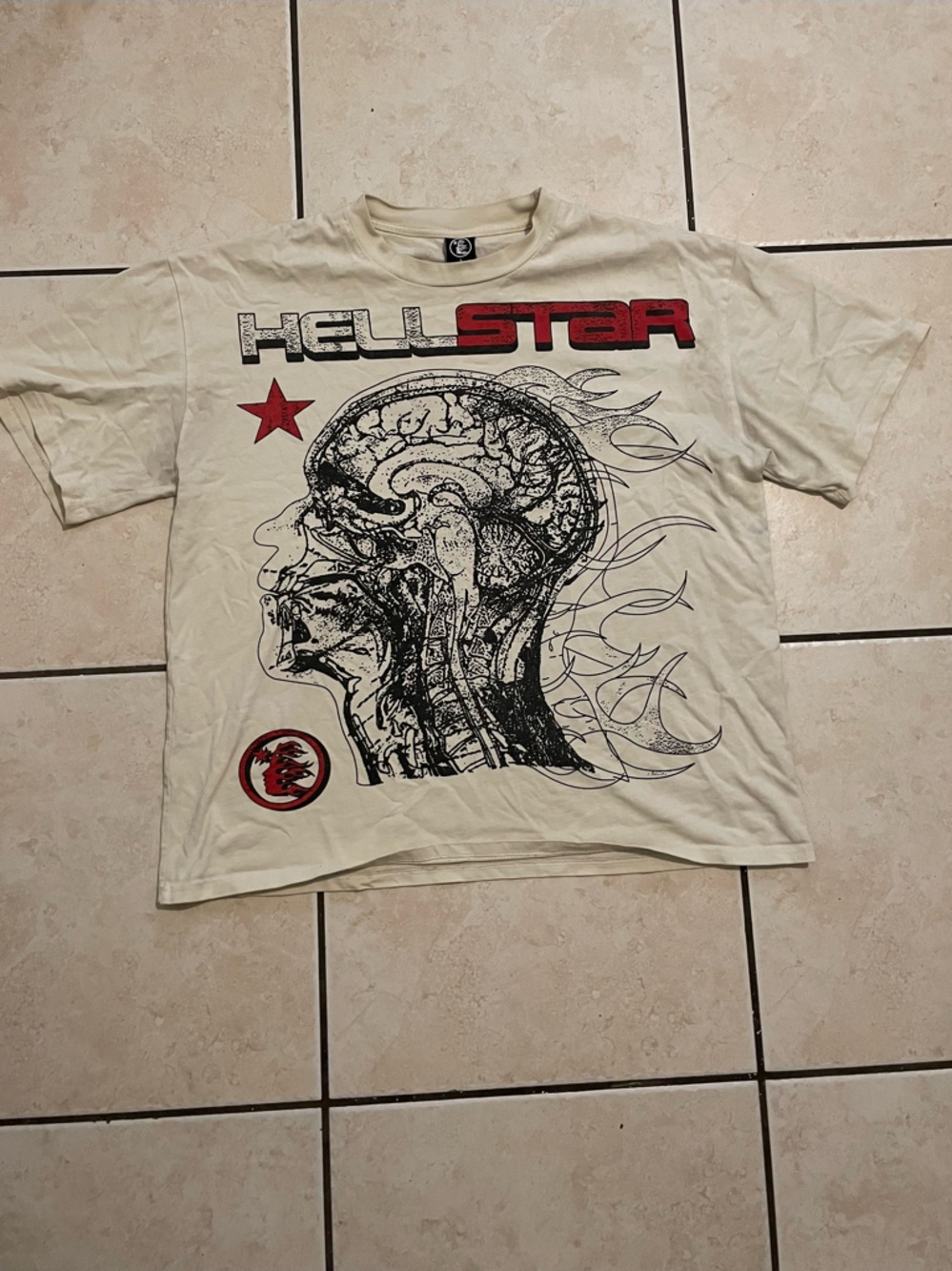 HellStar Graphic Tee in Cream with Black and Red Print